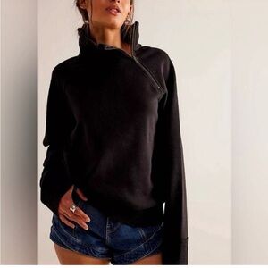 Free People Just A Game Half Zip Sweatshirt Sz S Charcoal Oversized Sweater